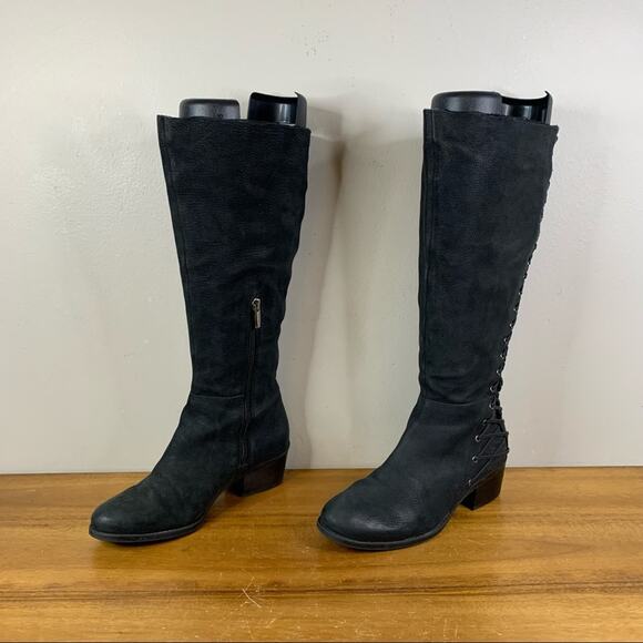 Vince Camuto Black Pebble Leather Corset Laced Boot Size 6.5 - Picture 4 of 9